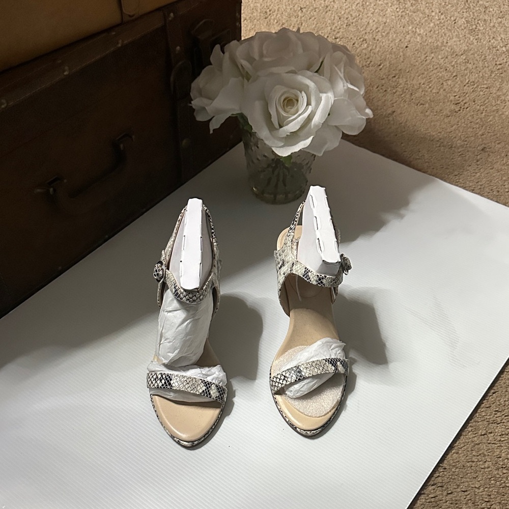 Vince Camuto Snakeskin Heels in Black and Cream